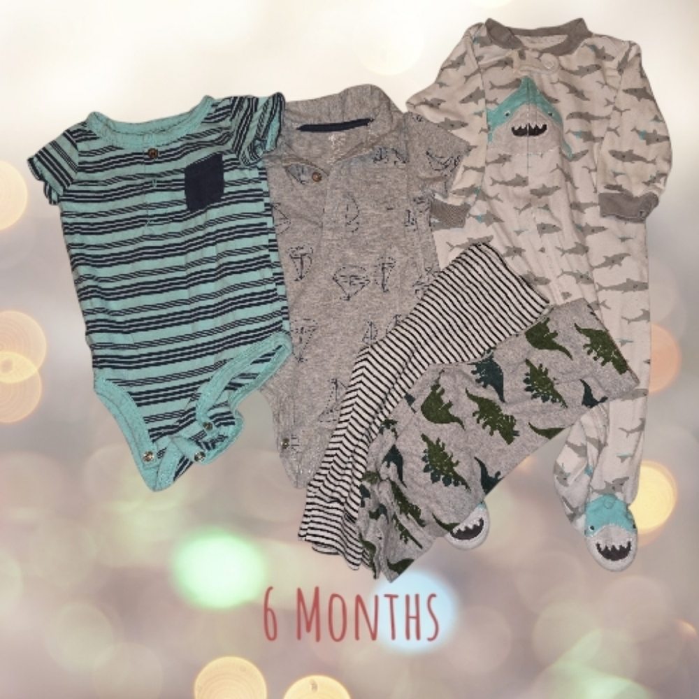 Just One You Carter's Baby Boy 5pc Bundle 6M: Shark Sleeper, Striped & Nautical